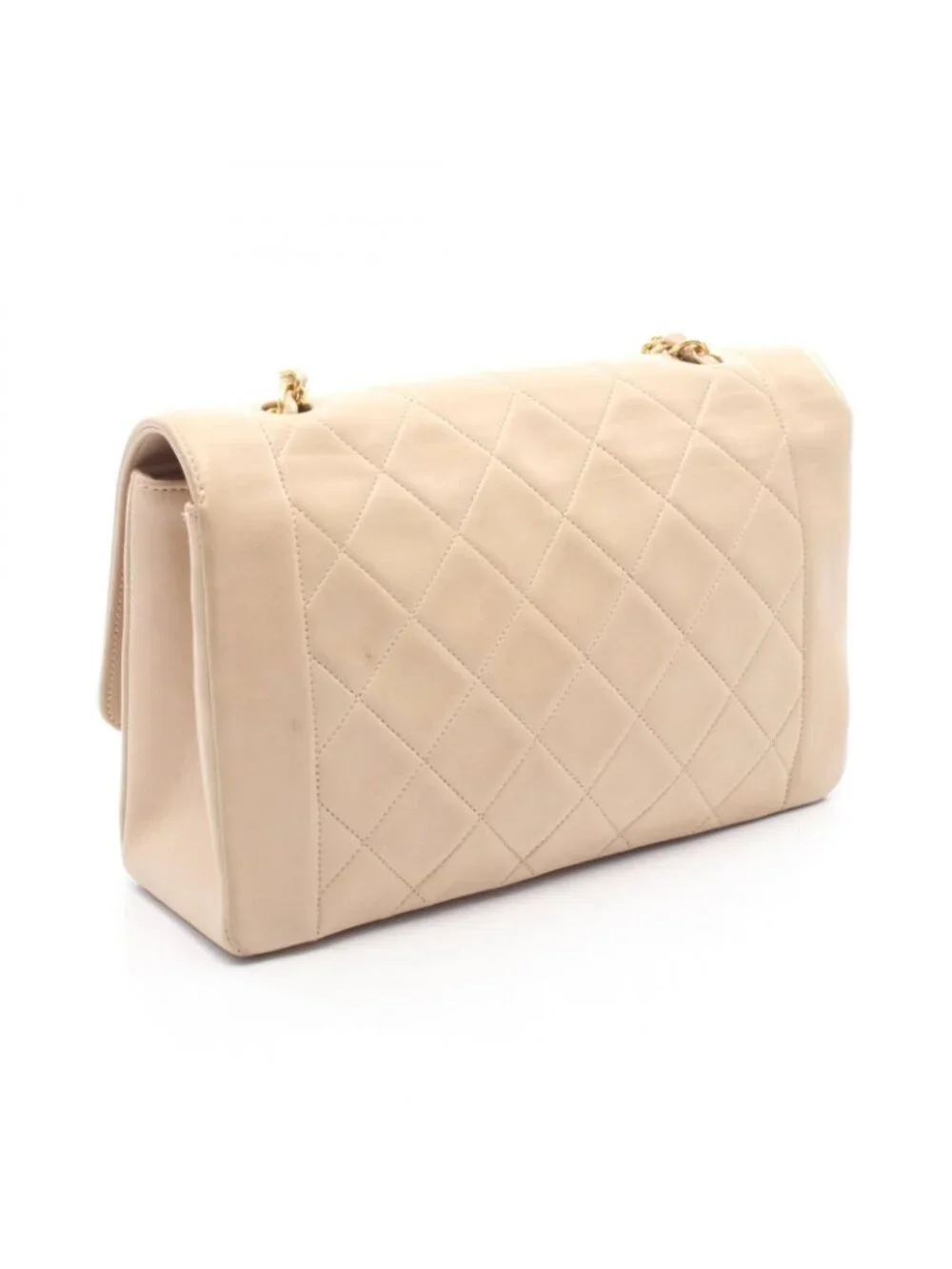 Chanel Shoulder Bag Quilted Diana Flap Light Beige Lambskin Chain
